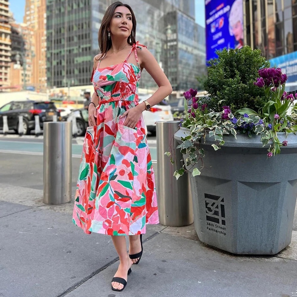 Jessie Zhao Colorful Floral Midi Dress